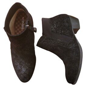 Revere Ankle Boots Black Suede Leather Glitter Sparkle 39W SHANGHAI Bootie Midni